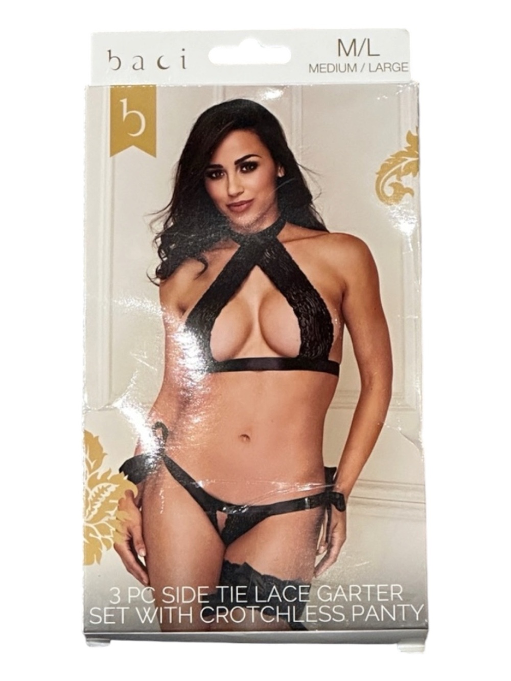 Baci 3-Piece Lingerie Black Lace Set M/L New with Tags